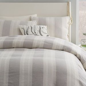 West Elm King Duvet Linen Cotton Coastal Stripe